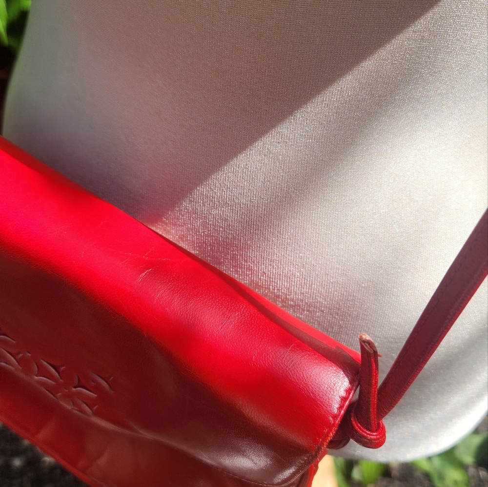 Vintage‎ 80s Red Leather Shoulder Bag Coret Made In Canada Faux Leather - Picture 3 of 10
